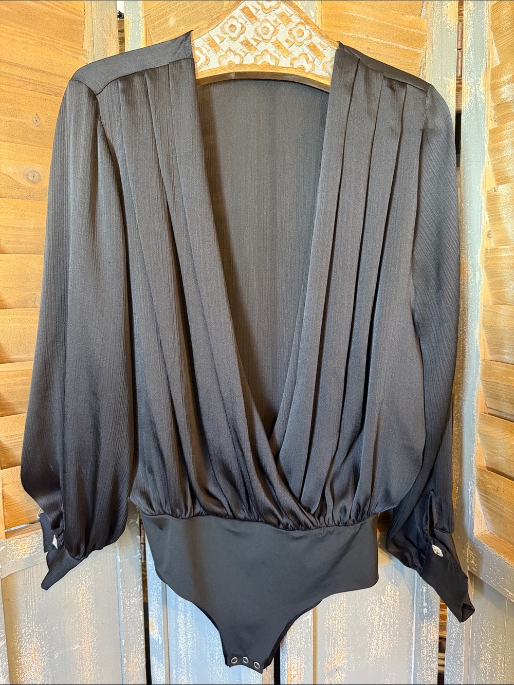 Zara Wrap Black Bodysuit with Jewelled cuffs